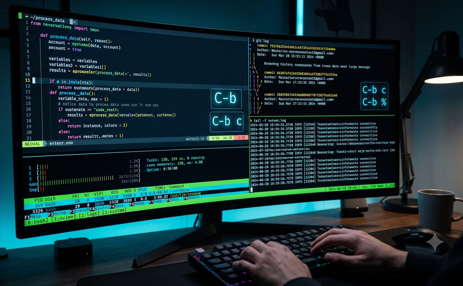 tmux ターミナル画面